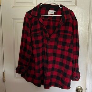Men’s Red and Black Flannel Button Down
